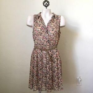 Floral Belted Sleeveless Dress Vintage Style Dress